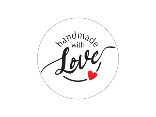 Naklejki Handmade with Love (wzór 5) okrągłe Białe