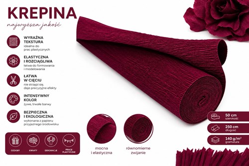 Krepina Włoska 180g Burgundowa 50×250 cm Profesjonalna Bibuła Dekoracyjna