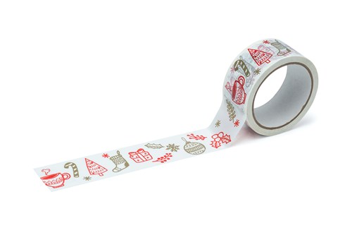Taśma pakowa w świąteczne wzorki Złoto-Czerwona 45mm/50m