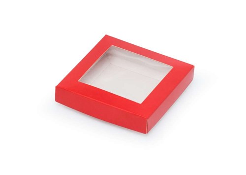 Pudełko ozdobne czerwone 105x105x20mm z oknem