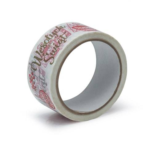 Taśma Świąteczna "WESOŁYCH ŚWIĄT" Złoto-Czerwona 45mm/50m