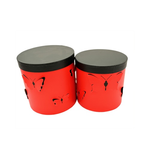 Zestaw Pudełek Okrągłe Motyl 3D Czerwone (3 szt)