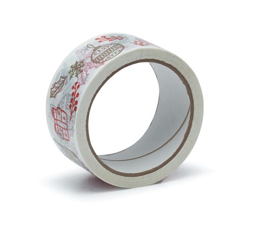 Taśma pakowa w świąteczne wzorki Złoto-Czerwona 45mm/50m