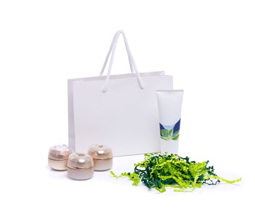 Biała torba papierowa kraft 203x63.5x153mm z wymiennymi uchwytami do pakowania