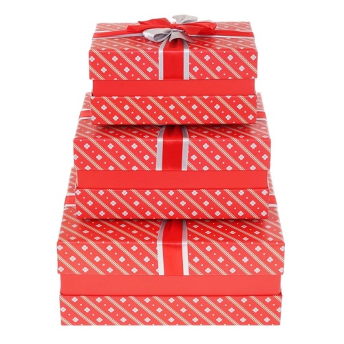 Zestaw Pudełek prostokąt 2 Tone Ribbon Red (3 szt)