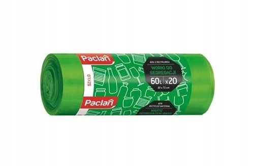 Paclan worek do segr szkło 60l 20 szt zielony