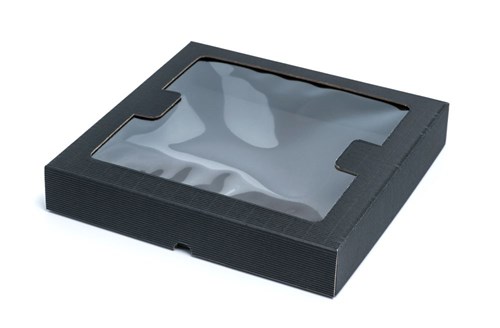 Pudełka karbowane czarne 290x300x50mm wieczkowe z oknem x10
