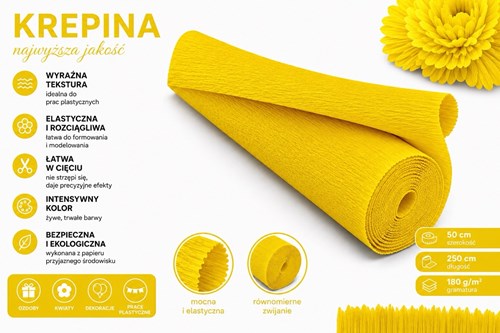 Krepina Włoska 180g Żółta 50×250 cm Profesjonalna Bibuła Dekoracyjna