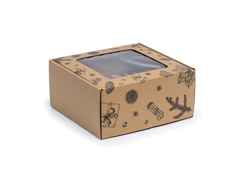 pudełko świąteczne, karton z nadrukiem, opakowanie z okienkiem, pudełko prezentowe, karton 200x200x100