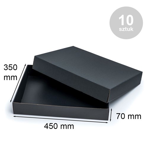 Pudełka karbowane z wieczkiem czarne 450x350x70mm 10szt