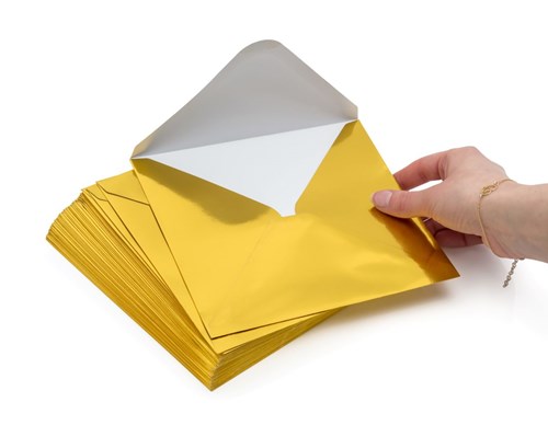 Kwadratowe koperty K4 Metaliczne jasno złote 120gsm 50szt