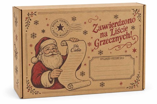 Pudełko świąteczne FEFCO 427 330 × 250 × 100 mm wzór Mikołaj lista grzecznych