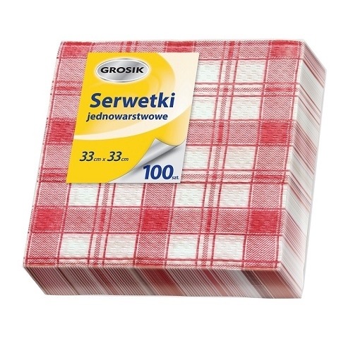 Serwetki Czerwona kratka 33x33cm 100szt.