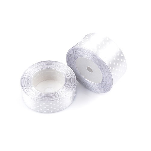 Wstążka Satynowa w Kropki Srebrna 25mm / 22m