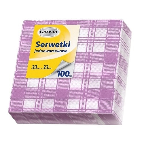 Serwetki Fioletowa kratka 33x33cm 100szt.