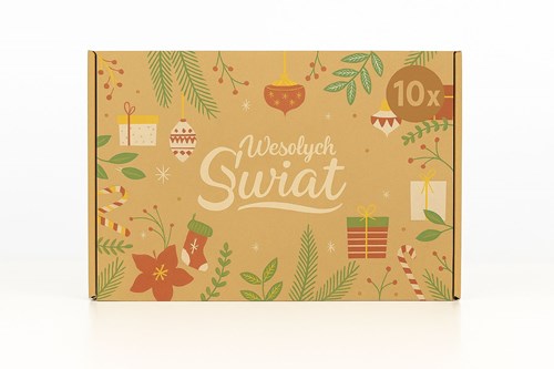 pudełko świąteczne, karton Wesołych Świąt, pudełko fasonowe, zestaw 10 sztuk, karton prezentowy