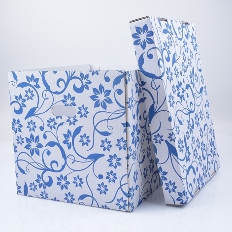 Pudełko ozdobne z niebieskim wzorem - 42x32x32cm