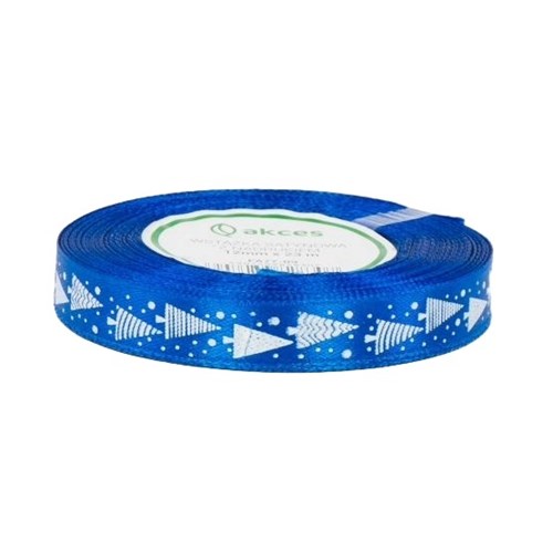 Wstążka świąteczna granatowa choinki 25mm/22m