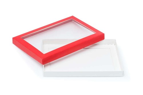 Pudełko ozdobne czerwone 220x150x20mm z oknem