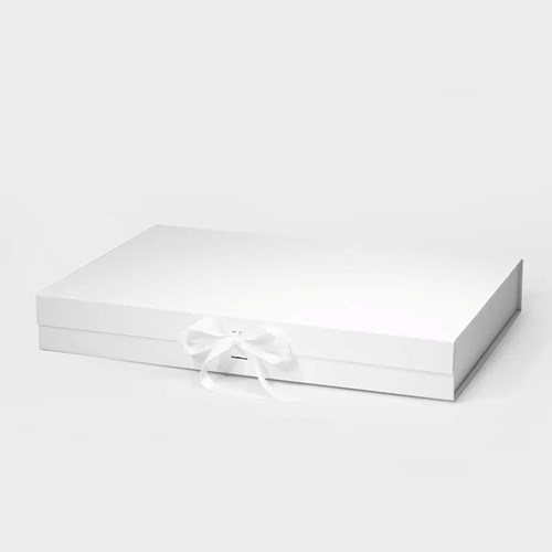 Białe pudełko magnetyczne XL 500x340x70mm ze wstążką do pakowania prezentów