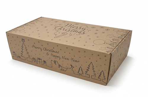 Kraftowy karton fasonowy z nadrukiem Merry Christmas, solidne pudełko na prezenty.