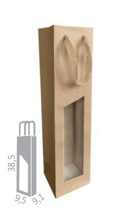 Torba ozdobna na butelkę, Z OKNEM, 95x91x385mm KRAFT