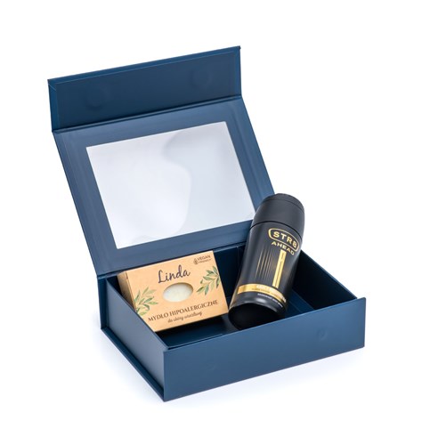 Pudełko Magnetyczne Granatowe z okienkiem 200x150x55mm(zew) B6 Ozdobne