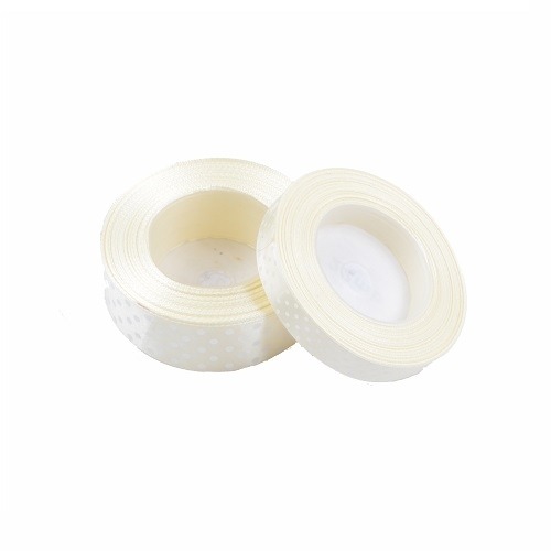 Wstążka Satynowa w Kropki Kremowa 12mm / 22m