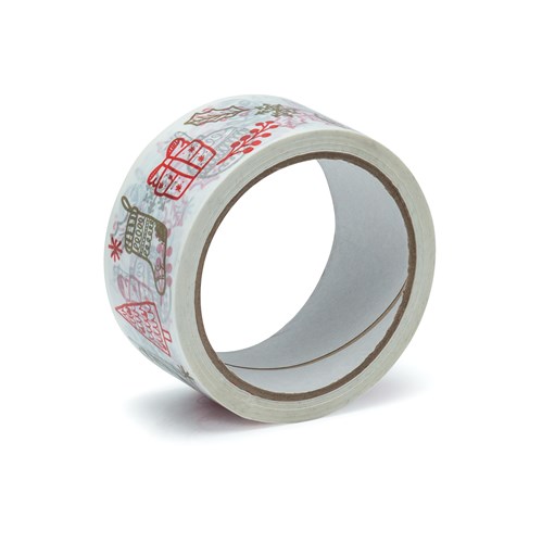 Taśma pakowa w świąteczne wzorki Złoto-Czerwona 45mm/50m