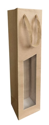 Torba ozdobna na butelkę, Z OKNEM, 95x91x385mm KRAFT