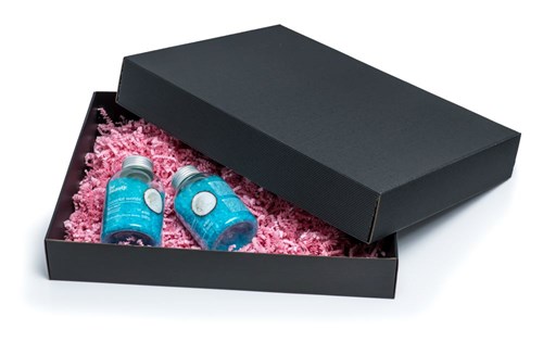 Pudełka karbowane czarne 450x350x70mm z oknem 10 sztuk