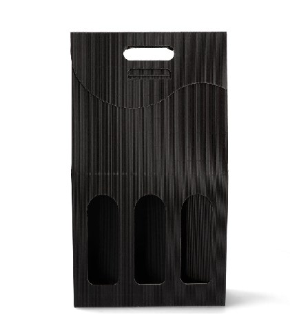 Czarne pudełko karbowane na 3 butelki wina 250x80x330mm