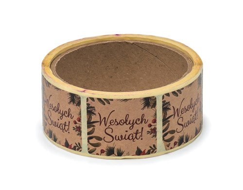 Naklejki papierowe Kraft 35x40mm, Wesołych Świąt 2, 200szt.