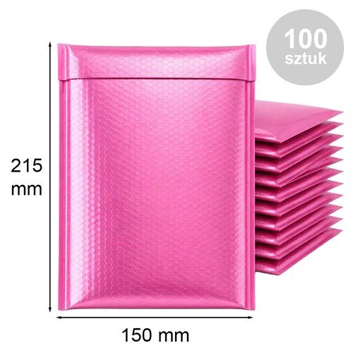 Koperta Bąbelkowa Metaliczna 150x215 mm Różowa – Pakiet 100 sztuk