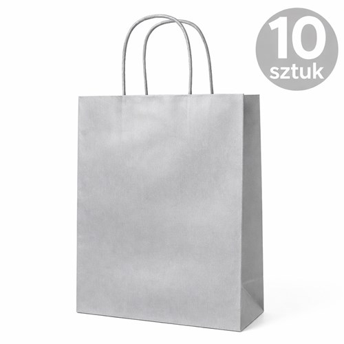 Torba papierowa srebrna 180×80×225 mm z uchwytem 10 sztuk