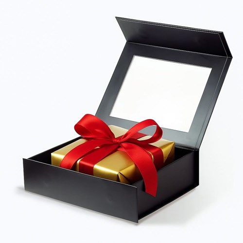 Pudełko Magnetyczne Czarne z okienkiem 200x150x55mm(zew) B6 Prezentowe