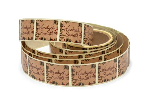 Naklejki papierowe Kraft 35x40mm, Wesołych Świąt 2, 200szt.