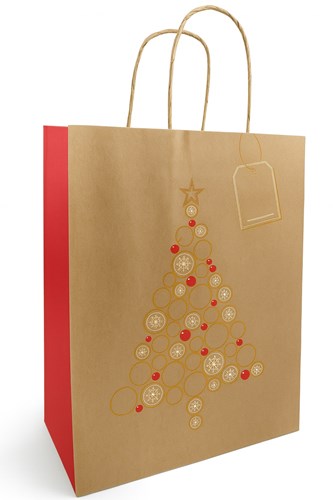  Świąteczna torba papierowa KRAFT 180x80x220 mm z choinką – idealna na ekologiczne prezenty