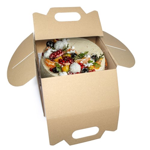 Karton Pudełko na tort ciasto 260x260x120mm Biały z rączką