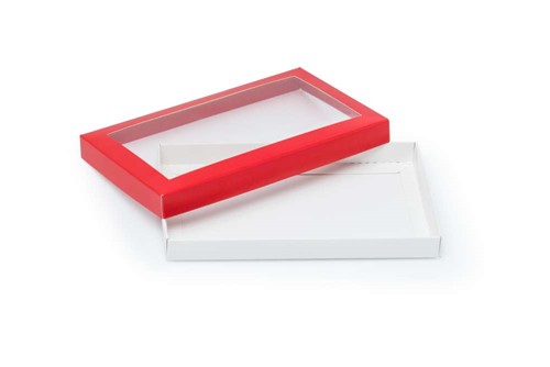 Pudełko ozdobne czerwone 200x120x20mm z oknem