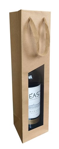 Torba ozdobna na butelkę, Z OKNEM, 95x91x385mm KRAFT
