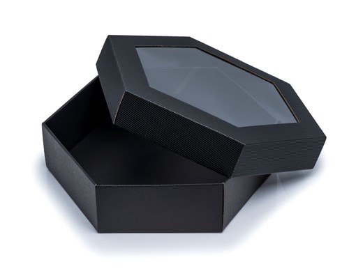 Pudełko karbowane czarne 380x380x90mm z oknem