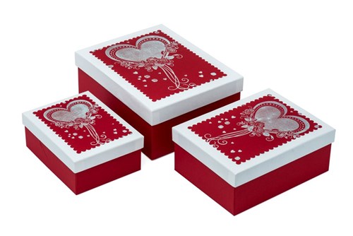 Zestaw pudełek Walentynka czerw. z białym (3szt)
