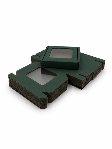 Pudełko ozdobne EKO z okienkiem zielone 110x110x20mm, opakowanie prezentowe 25szt
