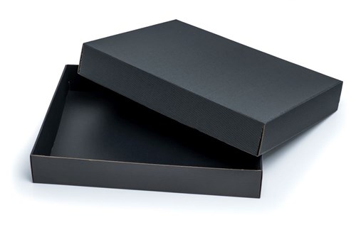 Pudełka karbowane czarne 450x350x70mm z oknem 10 sztuk