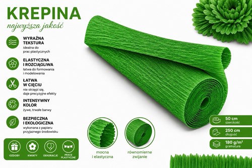 Krepina Włoska 180g Zielona 50×250 cm Gruba Bibuła Florystyczna