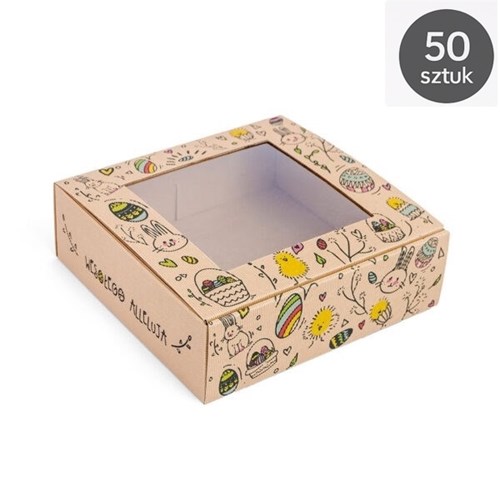 50 pudełek w kartonie zbiorczym + kilka złożonych obok z widoczną zawartością.