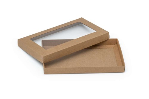Pudełko ozdobne brąz kraft 200x120x20mm z oknem