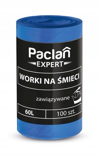 Worki Paclan Expert 60L – zawiązywane, 100 sztuk w rolce