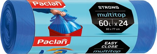 Worki Paclan M-top 60 l – niebieskie, wytrzymałe, rolka 24 sztuki